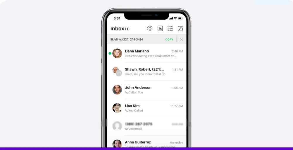 Sideline second number app for professionals