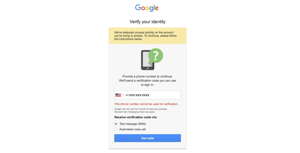 This phone number cannot be used error