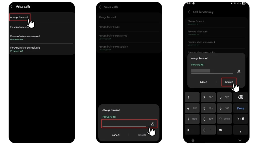 step 3 to set up call forwarding unconditional on android
