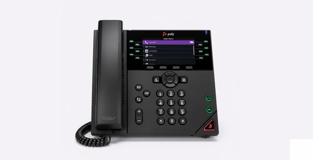 Poly VVX 450 PoE VoIP phone with 12 lines, color display, and full-duplex speakerphone