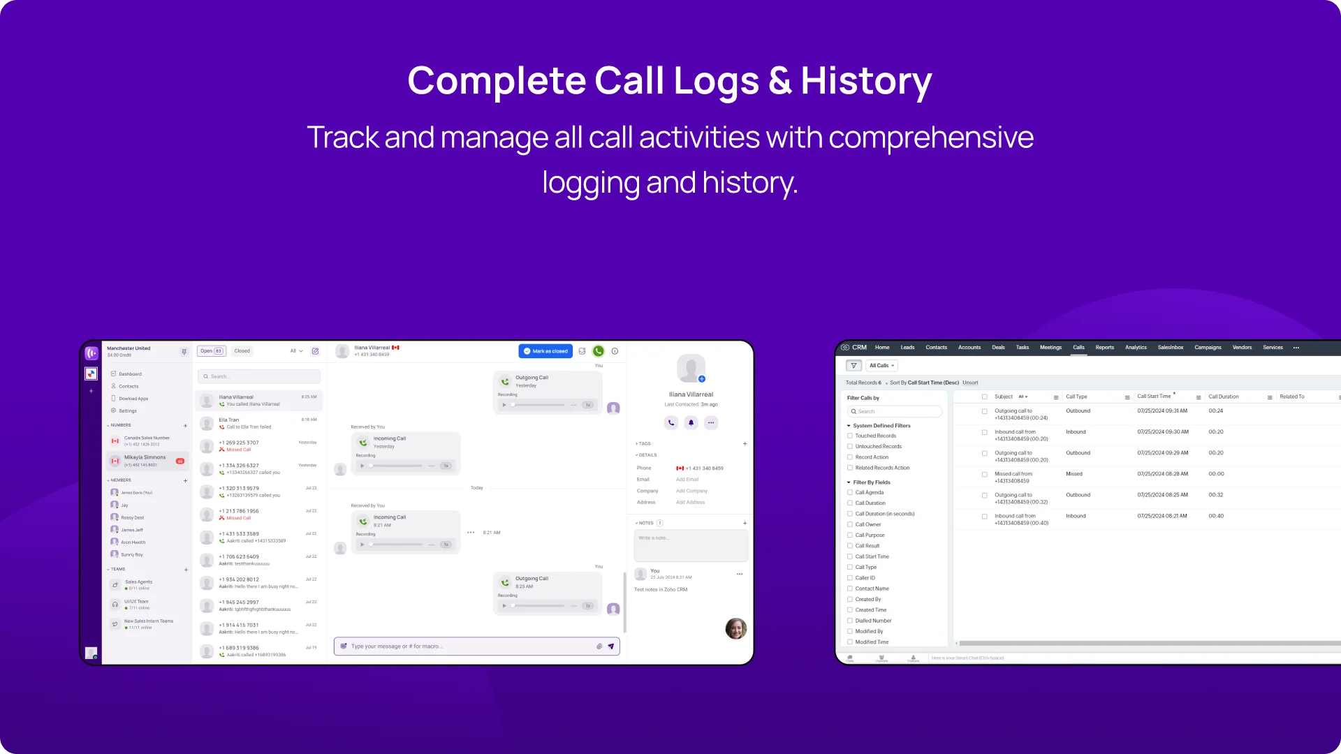 KrispCallxZoho_CRM Complete Call Logs & History img