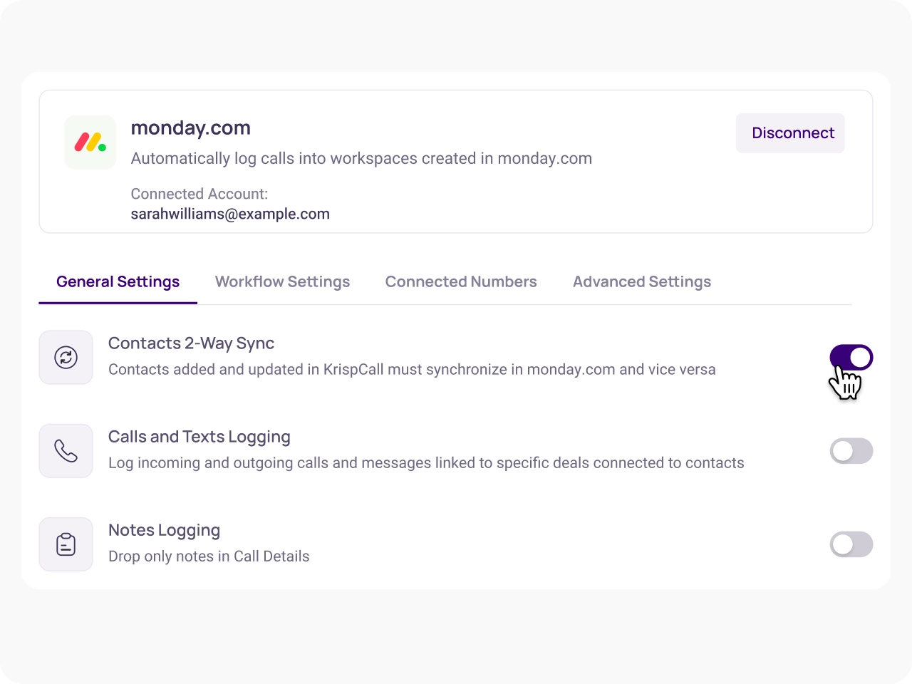 Enable monday.com Integration Features KrispCallxmonday img