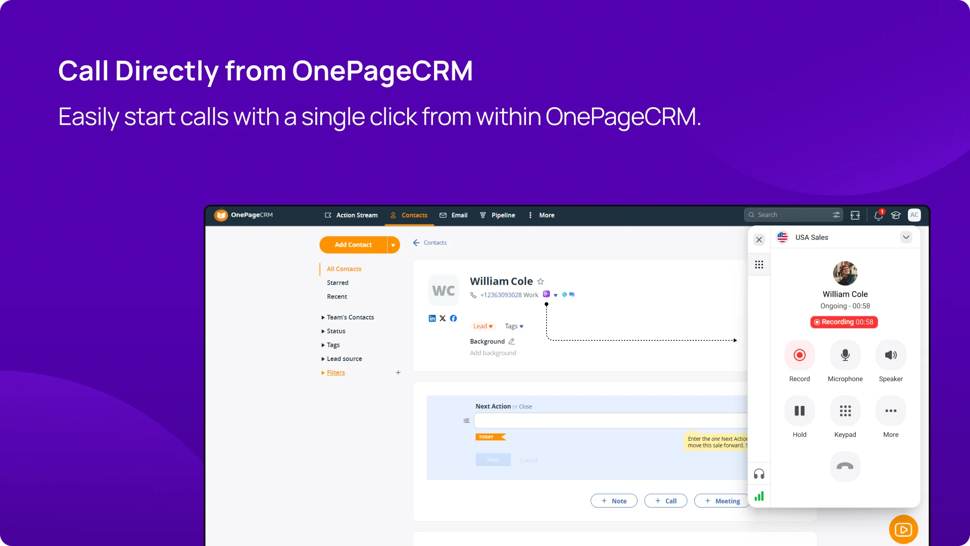 KrispCallxOnePageCRM Call-Directly-from-OnePageCRM img