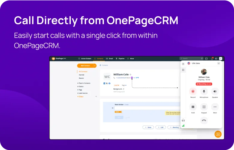 KrispCallxOnePageCRM Call-Directly-from-OnePageCRM respo img