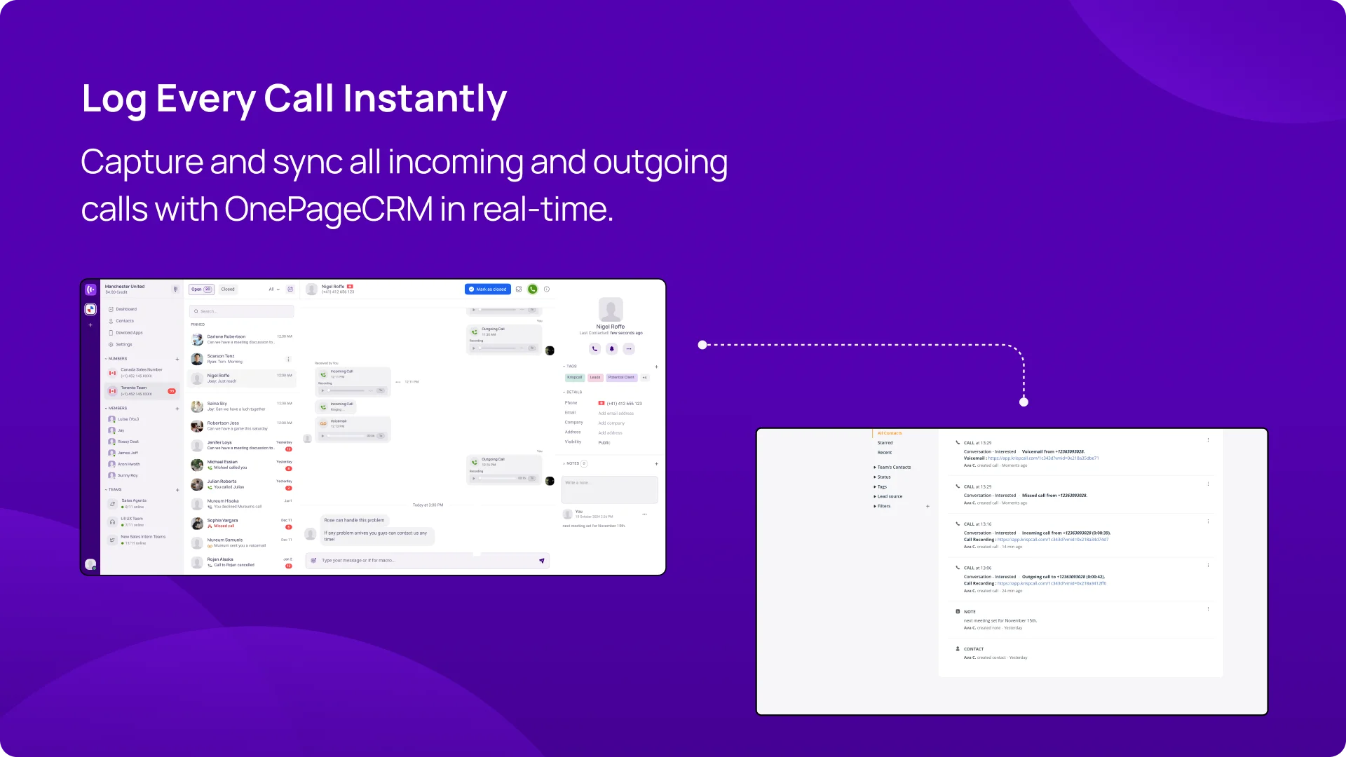 Log Every Call Instantly KrispCallxOnePageCRM img