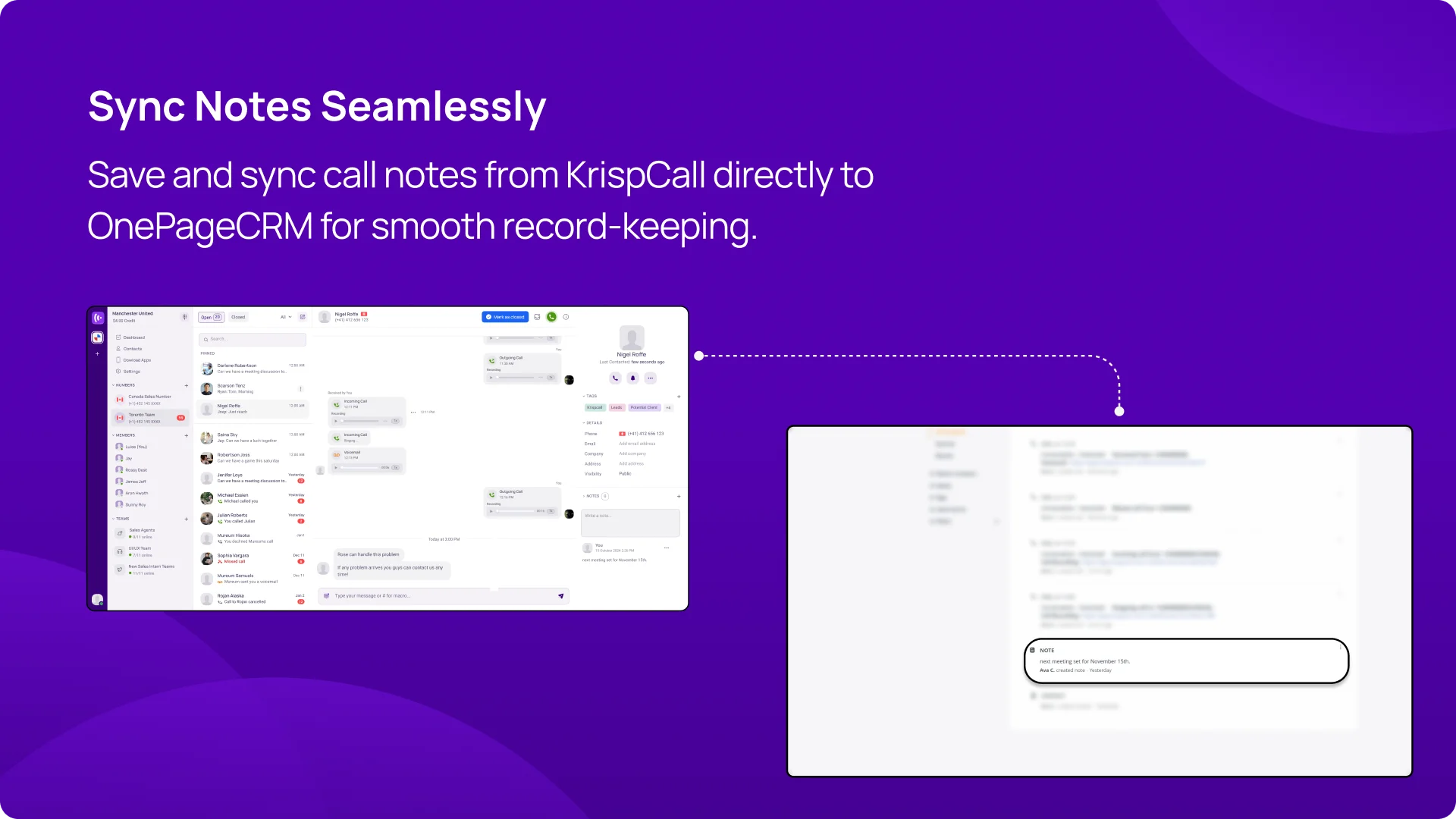 Sync Notes Seamlessly KrispCallxOnePageCRM img