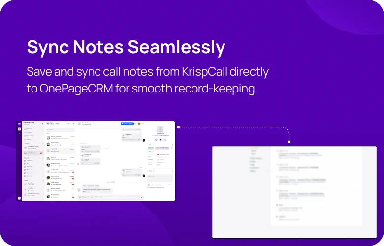 Sync Notes Seamlessly KrispCallxOnePageCRM respo img