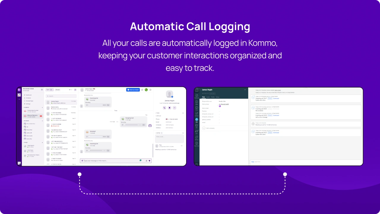 All your calls are automatically logged in Kommo, keeping your customer interactions organized and easy to track img