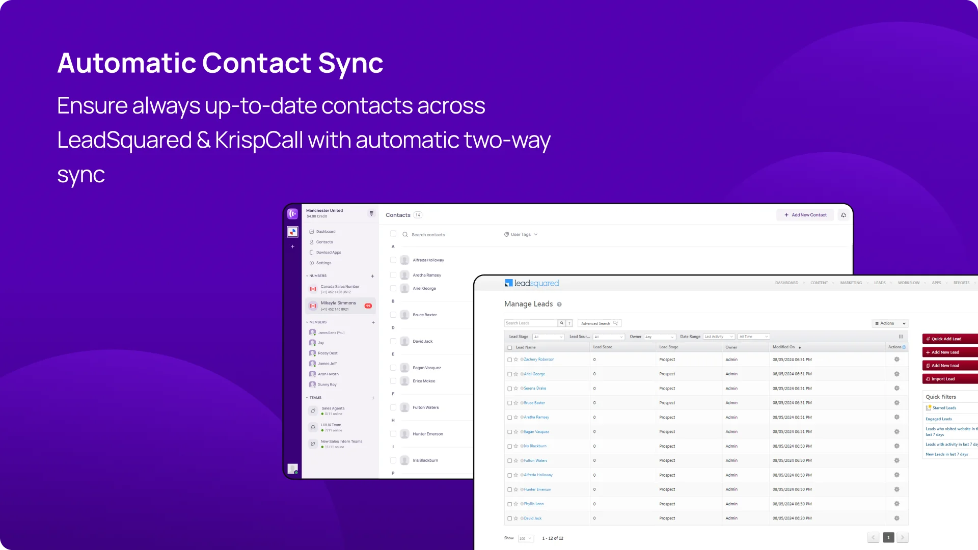 Automatic Contact Sync KrispCallxLeadSquared img