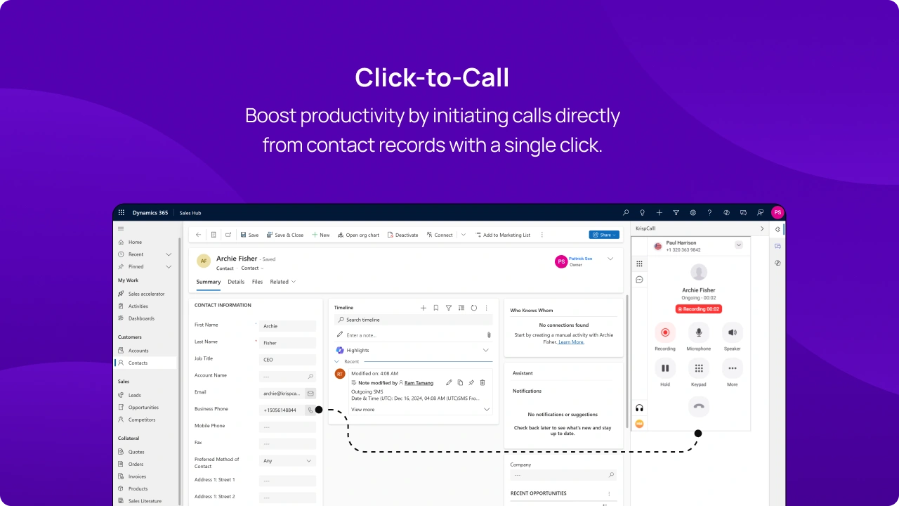 Boost productivity by initiating calls directly from contact records with a single click img