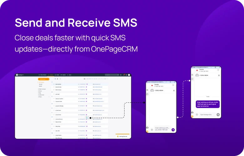 Close deals faster with quick SMS updates—directly from OnePageCRM mobile img