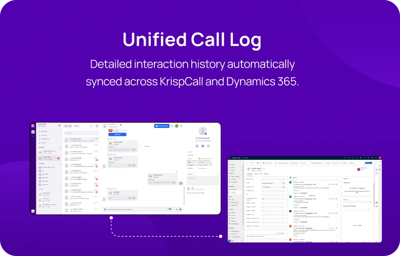 Detailed interaction history automatically synced across KrispCall and Dynamics 365 mobile img
