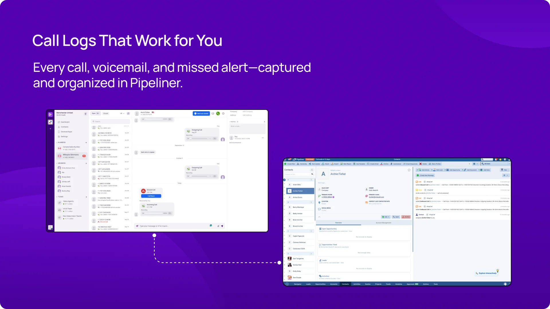 Every call, voicemail, and missed alert—captured and organized in Pipeliner KrispCallxPipeliner img