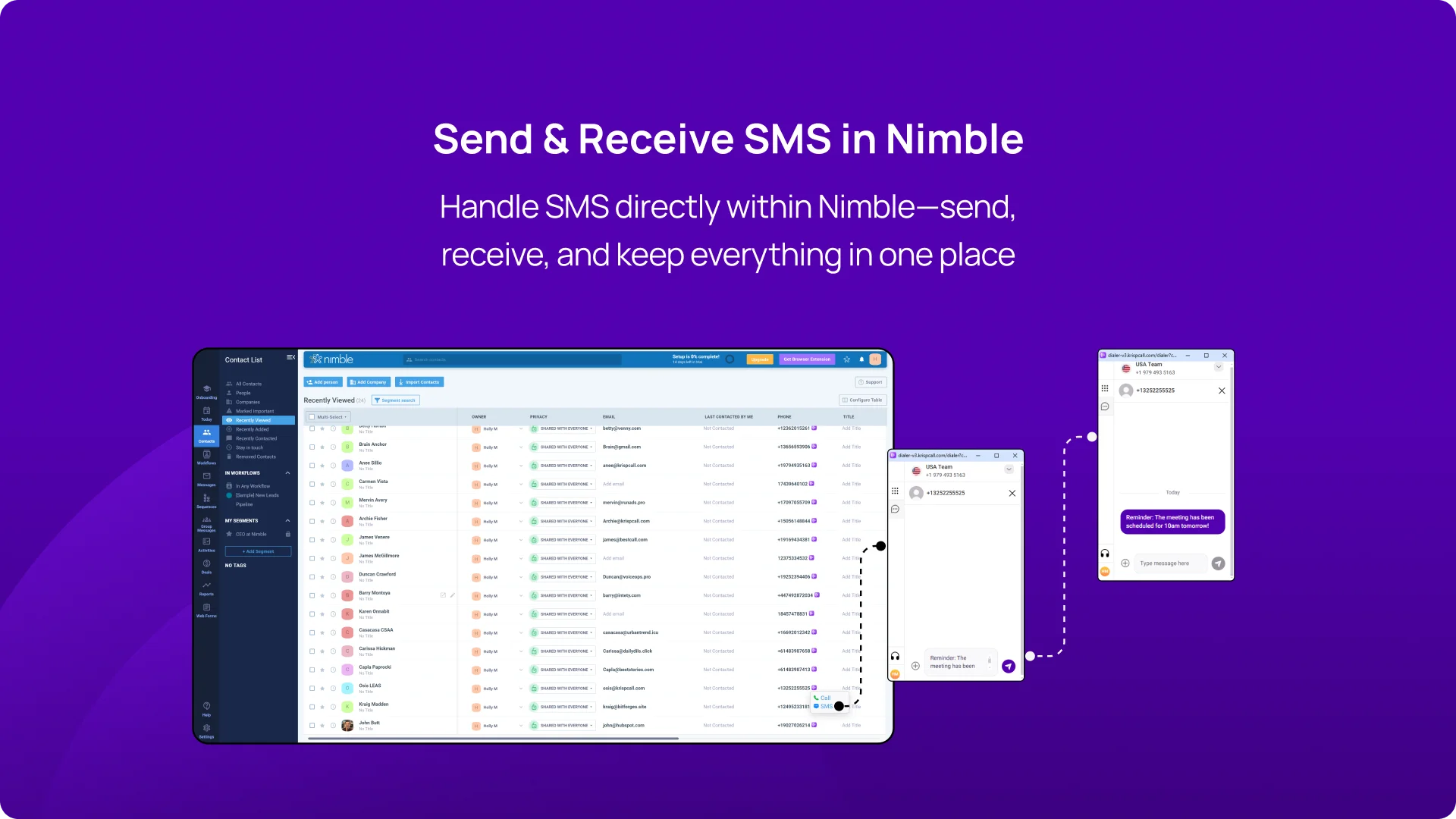 Handle SMS directly within Nimble—send, receive, and keep everything in one place img