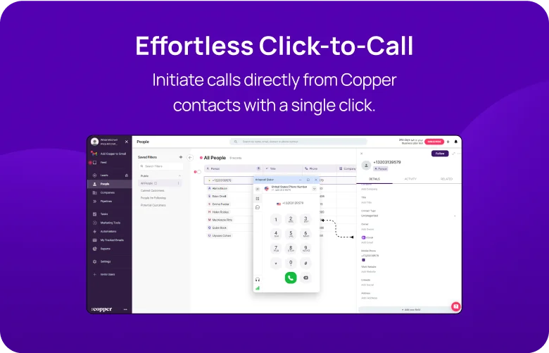 Initiate calls directly from Copper contacts with a single click KrispCallxCopper respo image
