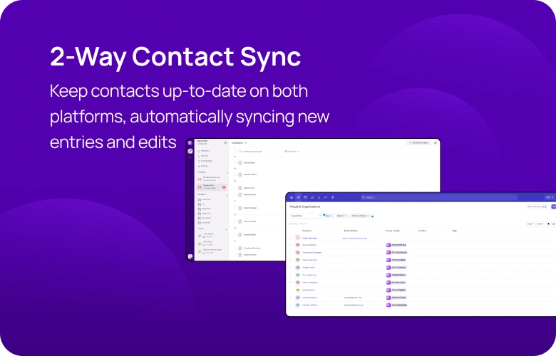 Keep contacts up-to-date on both platforms, automatically syncing new entries and edits mobile img