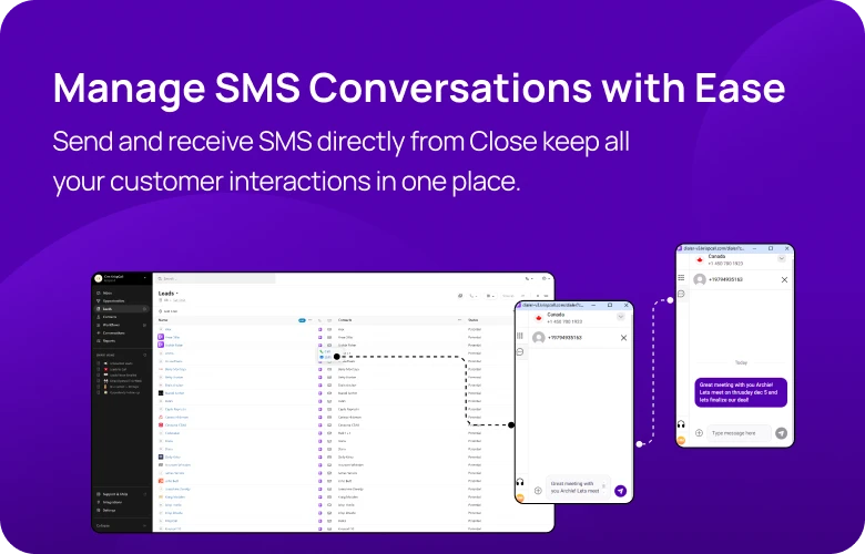 KrispCallxClose Send and receive SMS directly from Close keep all your customer interactions in one place respo img