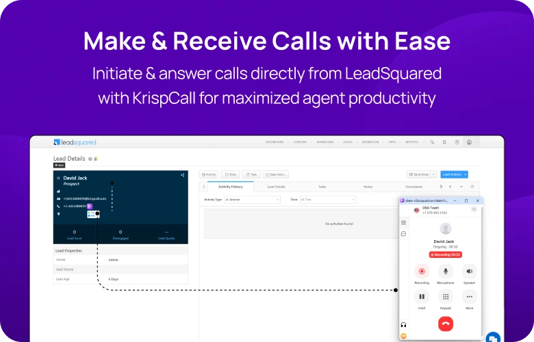 KrispCallxLeadSquared Initiate & answer calls directly from LeadSquared with KrispCall mobile img