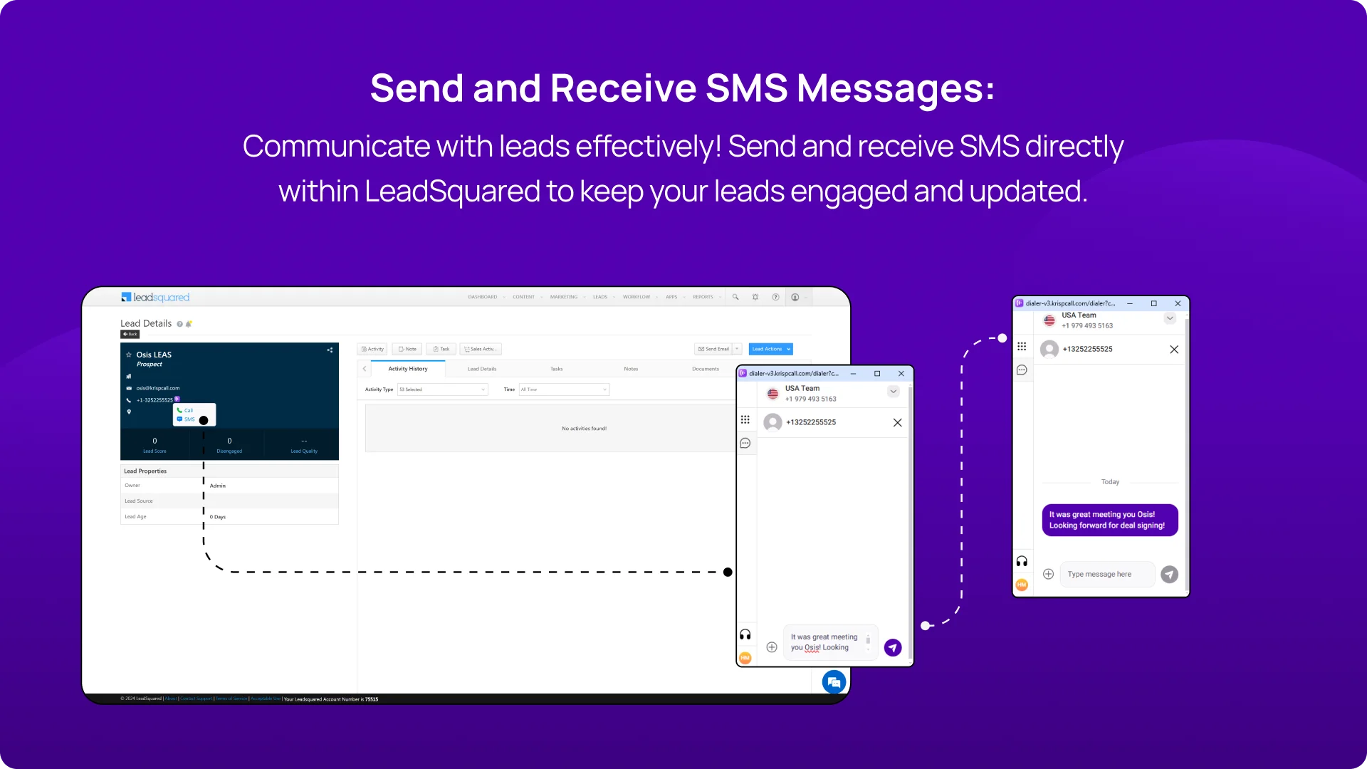 KrispCallxLeadSquared Send and receive SMS directly within LeadSquared img