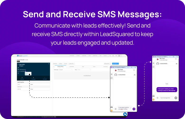 KrispCallxLeadSquared Send and receive SMS directly within LeadSquared mobile img