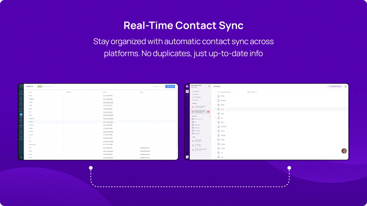 Stay organized with automatic contact sync across platforms. No duplicates, just up-to-date info img