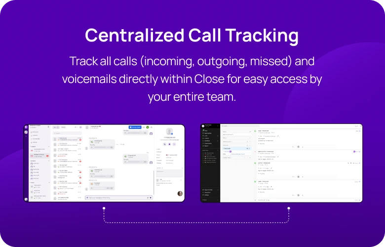 Track all calls (incoming, outgoing, missed) and voicemails directly within Close for easy access by your entire team KrispCallxClose respo img