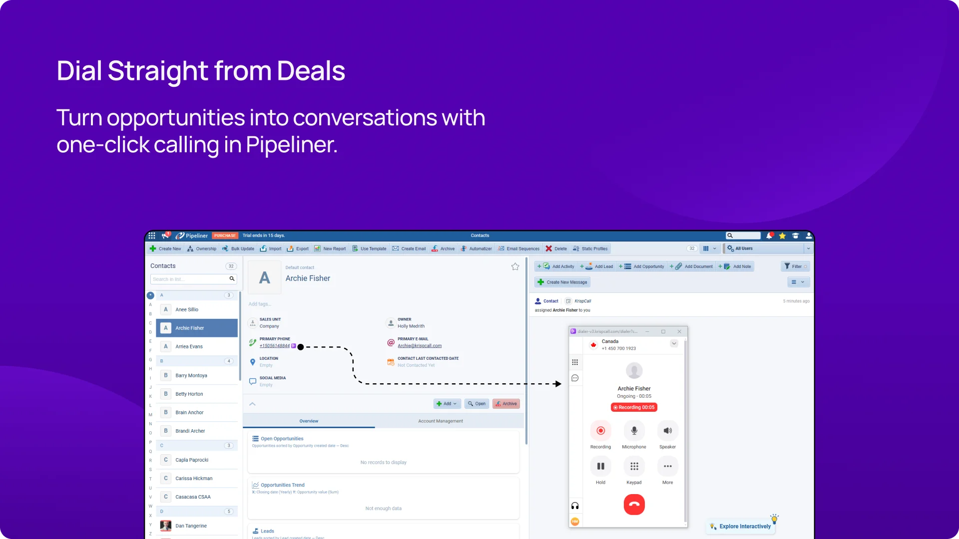 Turn opportunities into conversations with one-click calling in Pipeliner KrispCallxPipeliner img