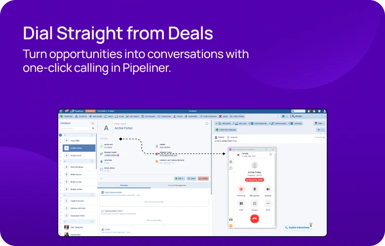 Turn opportunities into conversations with one-click calling in Pipeliner KrispCallxPipeliner respo img