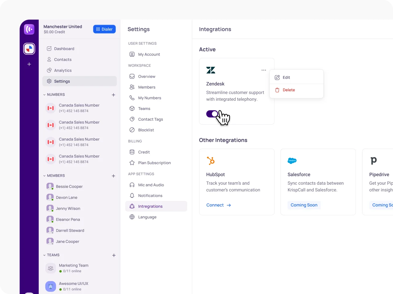 Edit Zendesk Integration Features