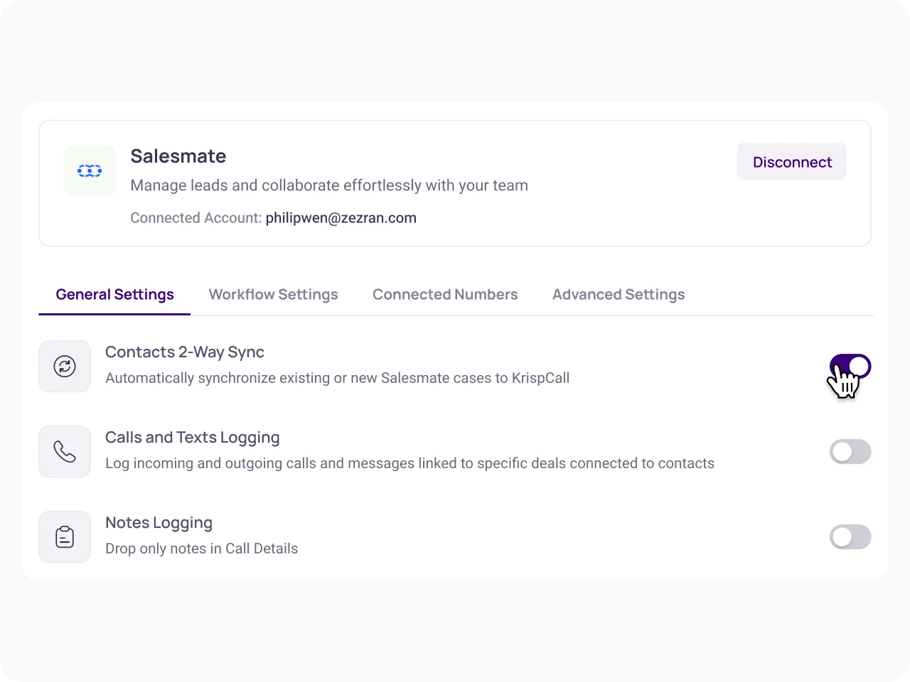 Enable Salesmate Integration Features