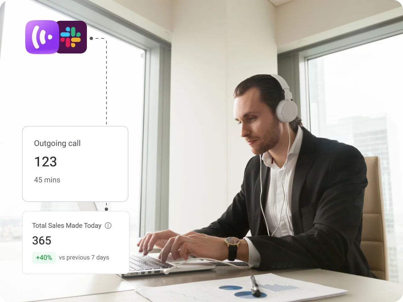 Integration simplifies communication, allowing sales agents to make and receive calls directly within Slack.