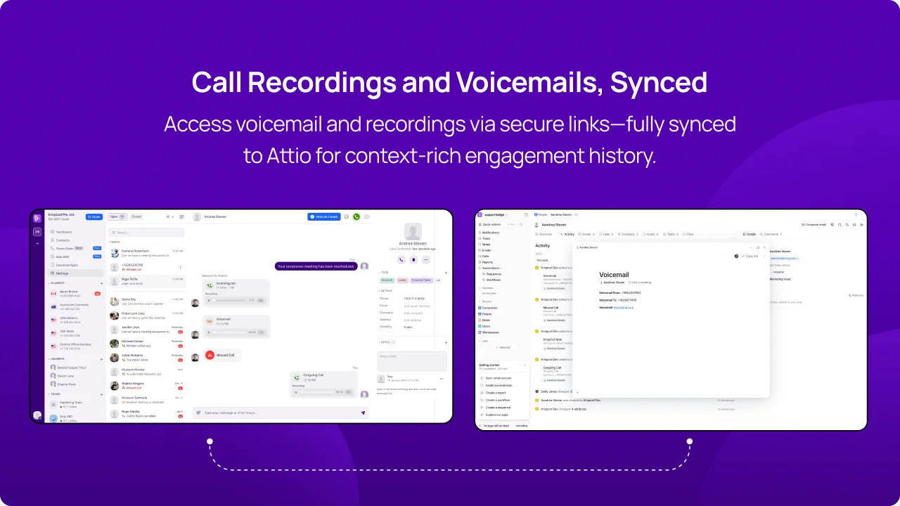 Call Recordings and Voicemails Synced Attio