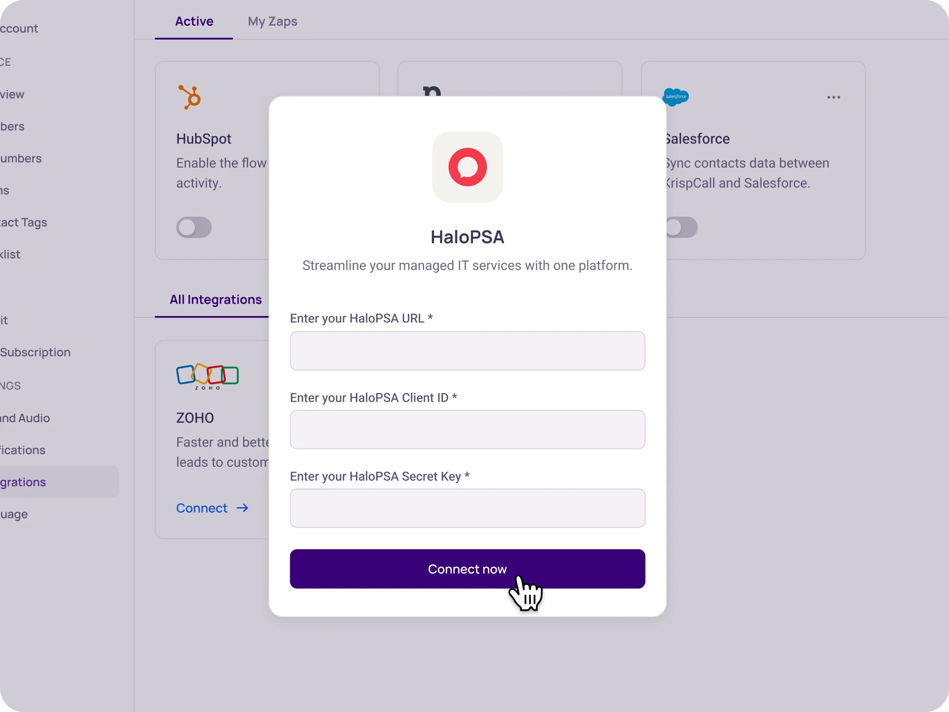 Integrate HaloPSA with KrispCall easily with our guide
