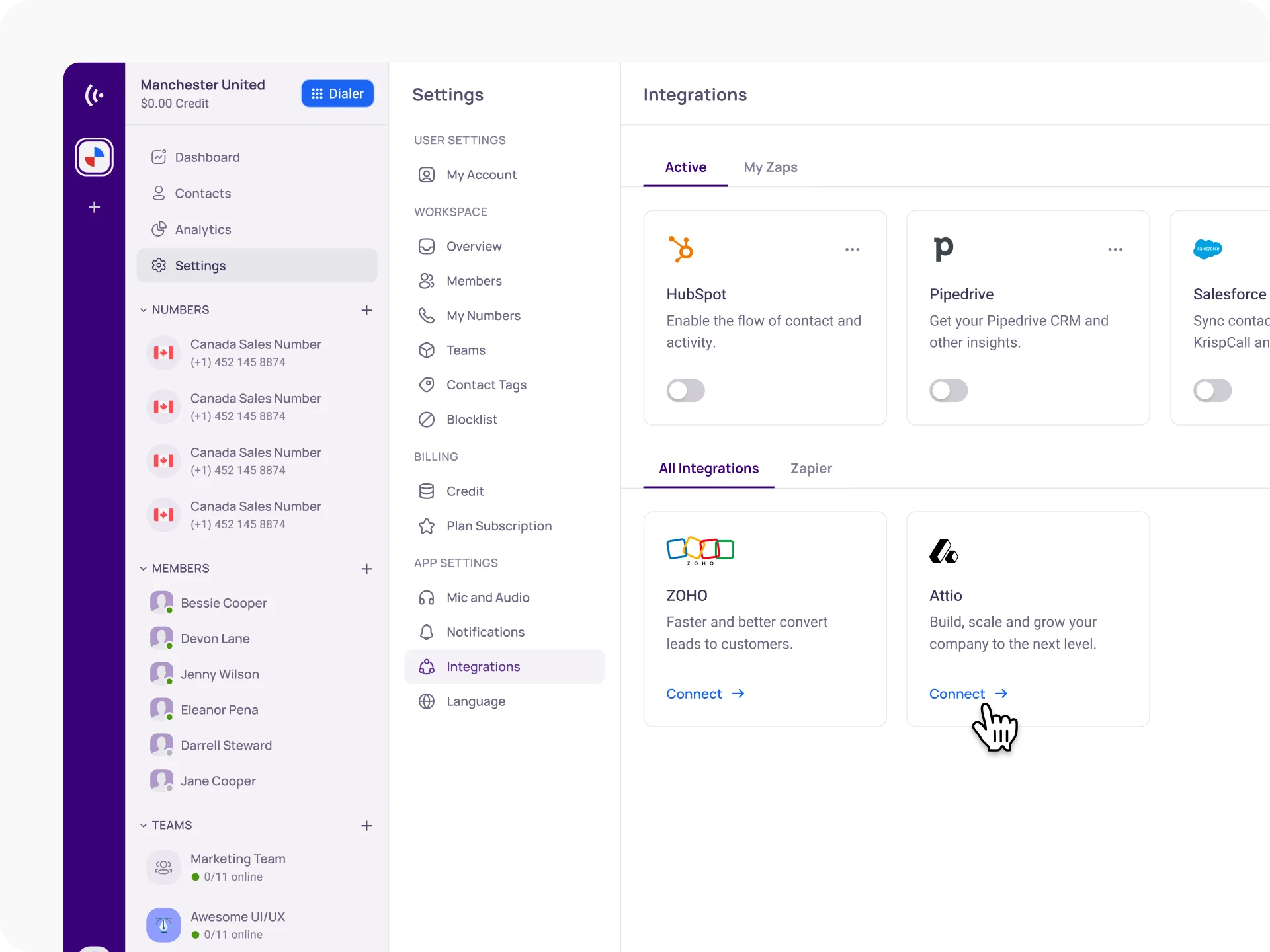 Navigate to integration settings attio