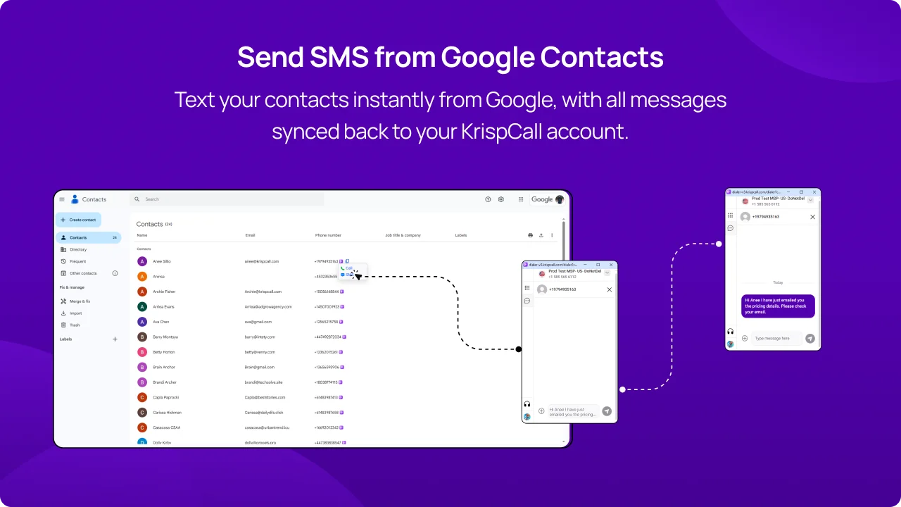 Send SMS from Google Contacts