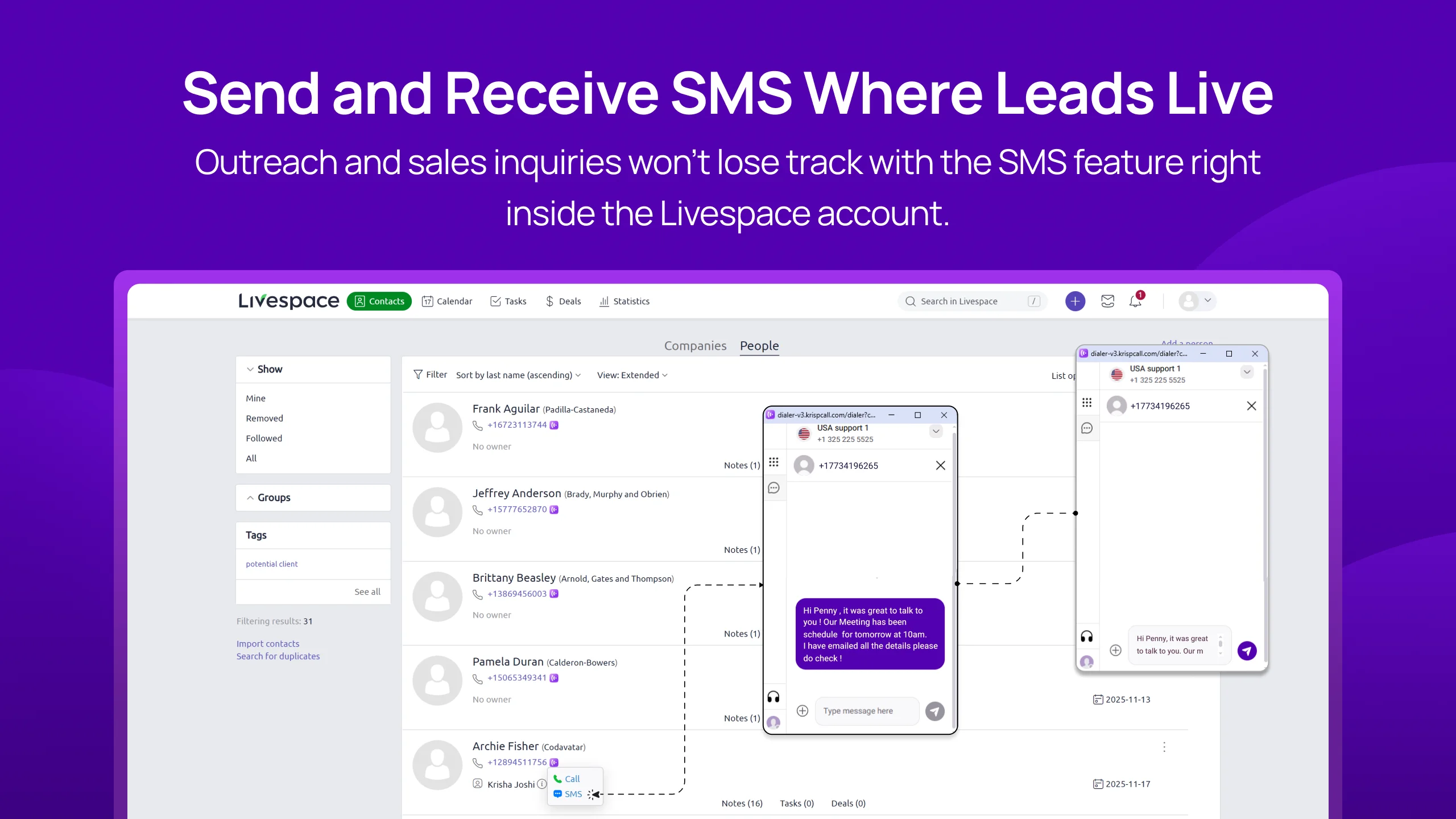 Send and Receive SMS Where Leads Live slider img