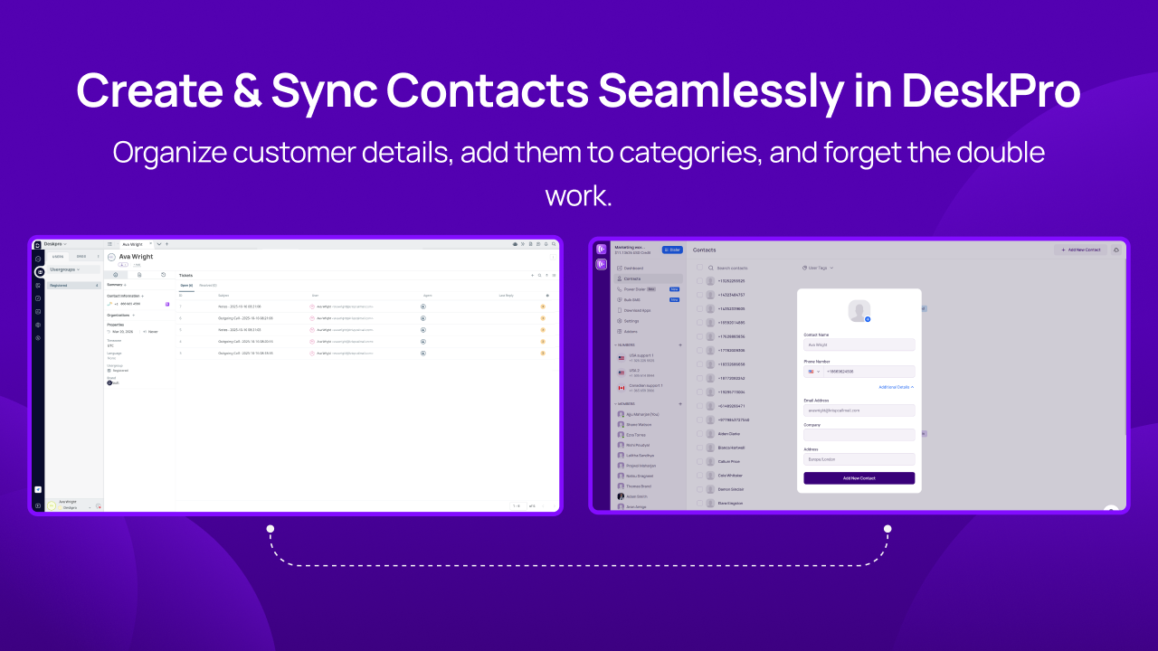 create and sync contacts in deskpro