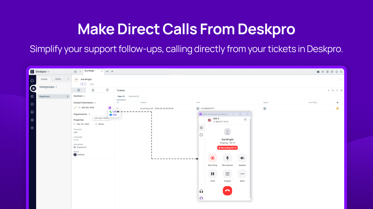 make direct calls from deskpro